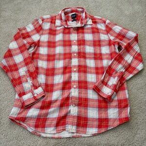 GAP Men's Red Plaid Button-Up Shirt